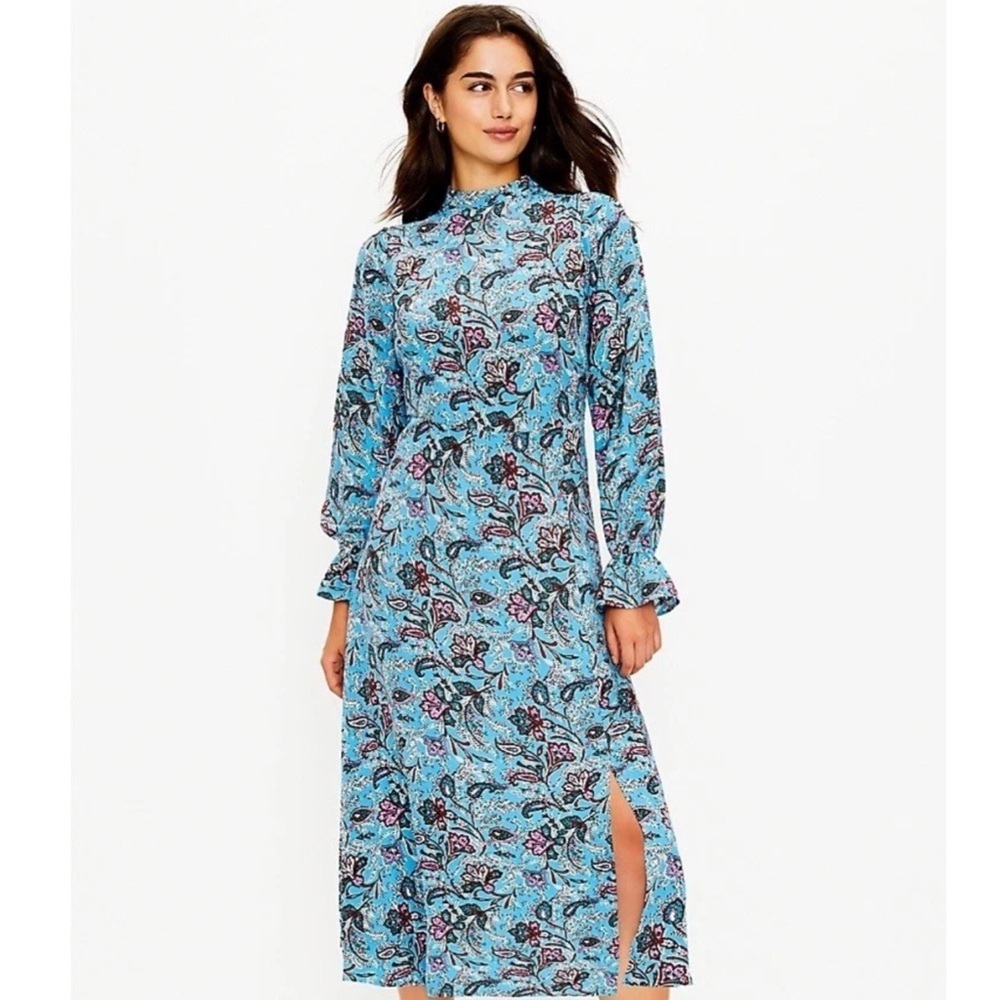 Loft Blue Floral Midi Dress Size 2